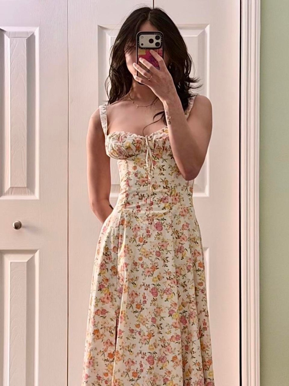 House of CB Carmen Midi Dress with Pink and Orange floral print
